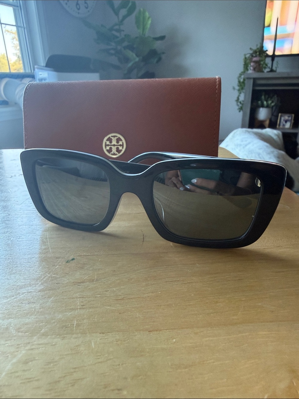 Tory Burch Black Oversized Rectangular Sunglasses